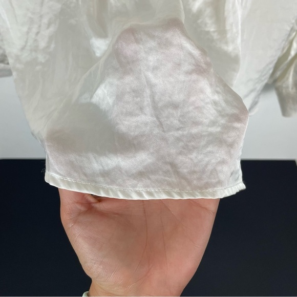 NWT DKNY Women Long Sleeve Blouse Ivory Sz S Button Down Shiny White Relaxed Fit - Picture 14 of 14